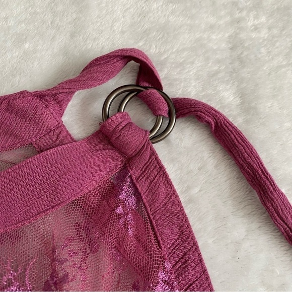 Free People pink cold shoulder lace tunic boho oversized top size small - Picture 8 of 8